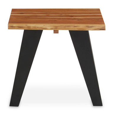 Brown Acacia Wood Top Side Table with Black Metal Legs | Surax