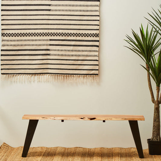 Surax Acacia Wood And Looped Iron Base Bench