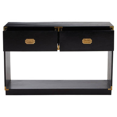 Black Mango Wood 2-Drawer Console Table with Gold-Tone Handles, Sarter