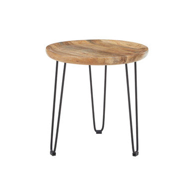 Natural Mango Wood Small Side Table with Black Iron Legs | Boho