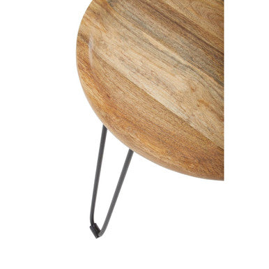Natural Mango Wood Small Side Table with Black Iron Legs | Boho