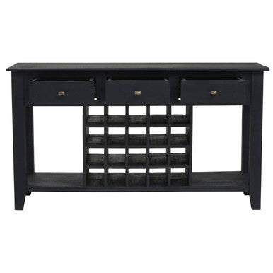 Black Mango Wood Console Table with 20-Bottle Wine Storage and 3 Drawers | Fusion