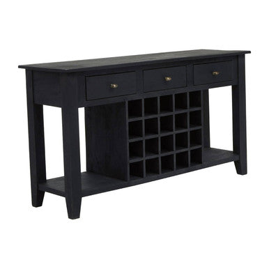 Black Mango Wood Console Table with 20-Bottle Wine Storage and 3 Drawers | Fusion