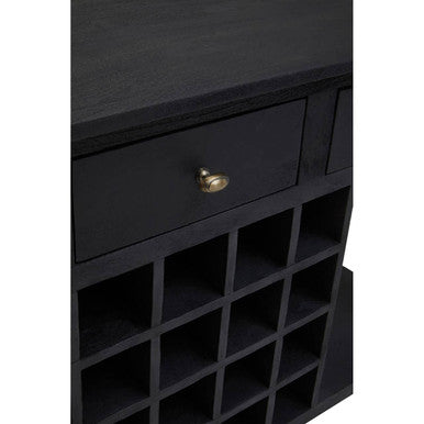 Black Mango Wood Console Table with 20-Bottle Wine Storage and 3 Drawers | Fusion