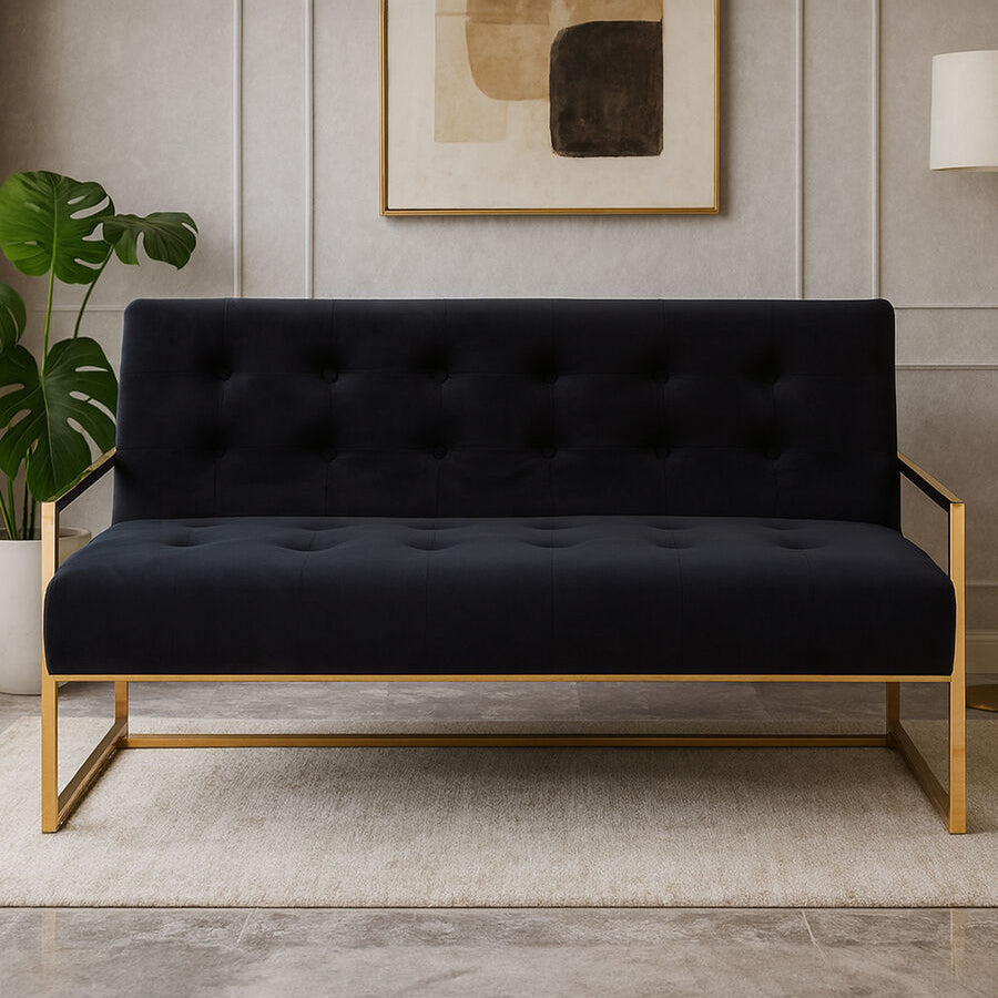 Azalea Two Seat Black Velvet Sofa