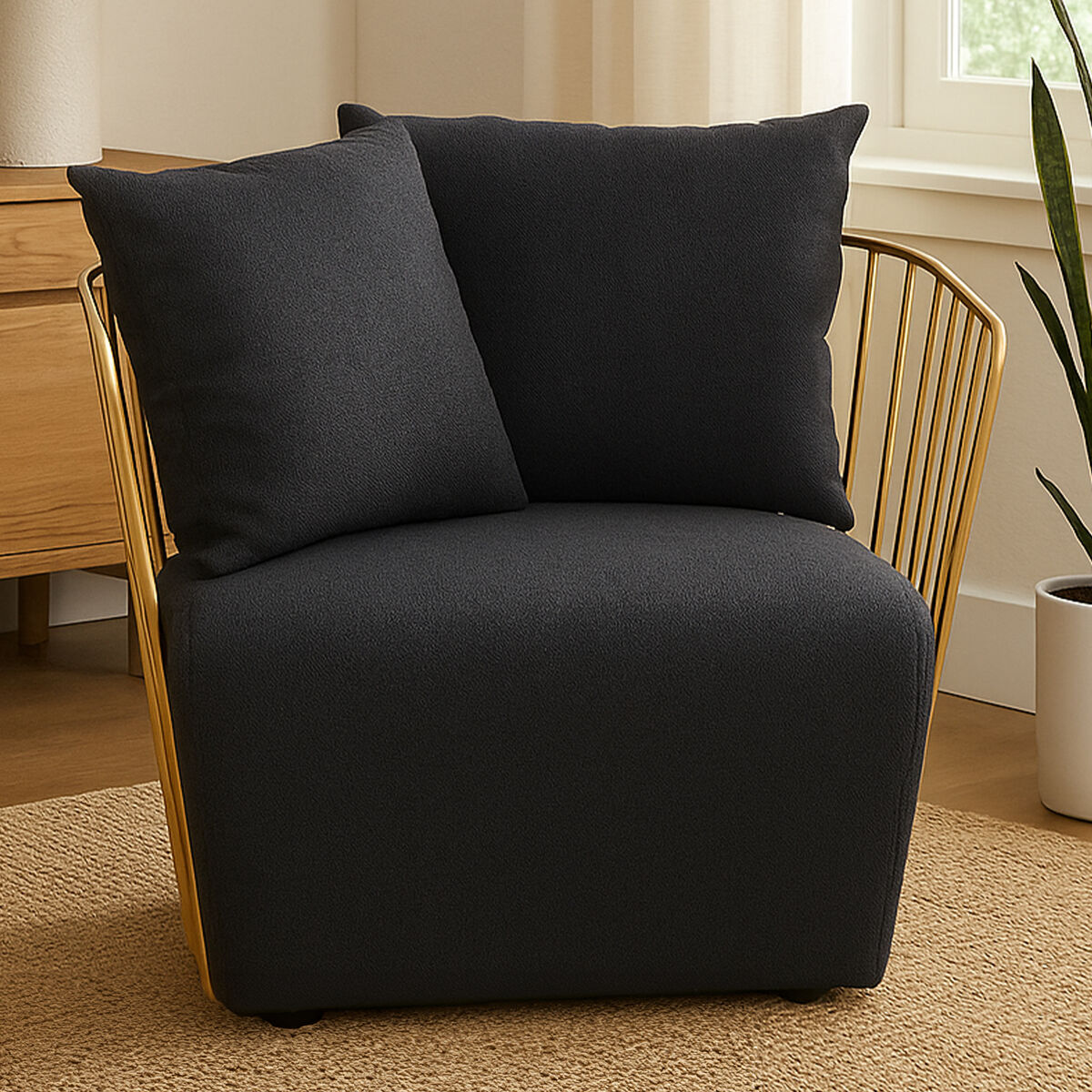 Azalea Black Fabric Chair with Gold Finish Stainless Steel Frame