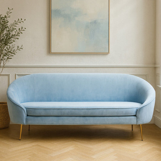 Yasmeen 3 Seat Aqua Blue Velvet Sofa