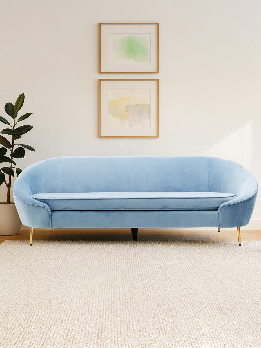 3 Seater Aqua Blue Velvet Sofa | Yasmeen