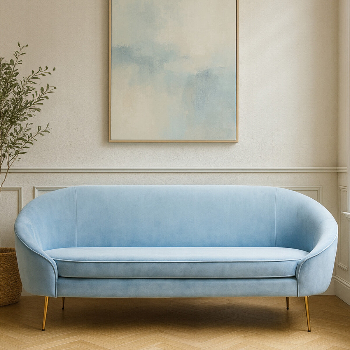 3 Seater Aqua Blue Velvet Sofa | Yasmeen