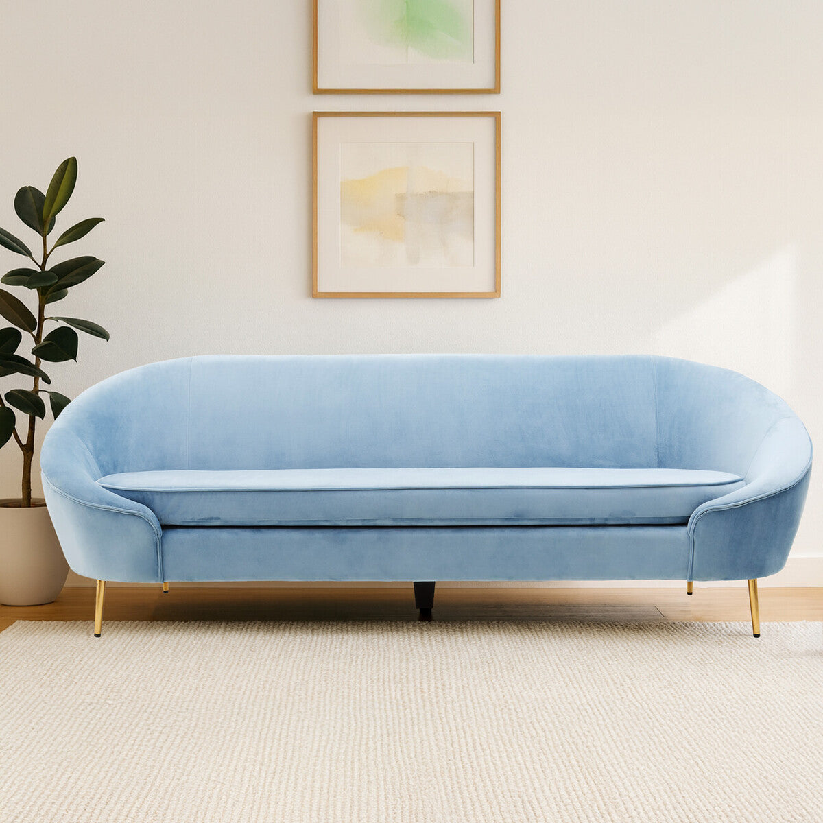 3 Seater Aqua Blue Velvet Sofa | Yasmeen