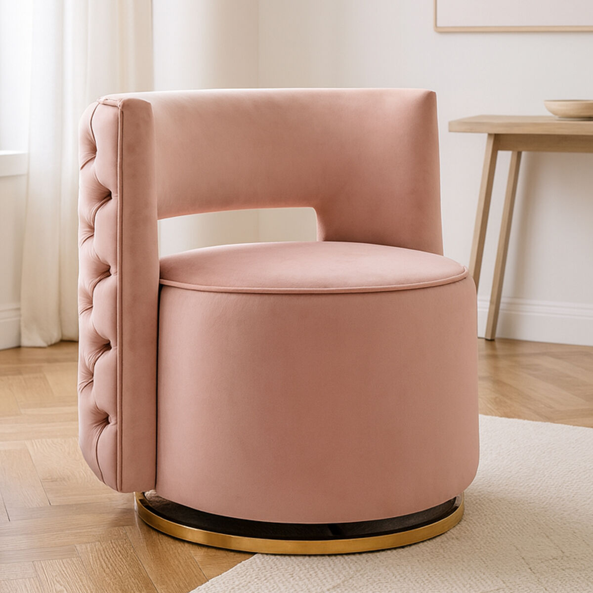 Yasmeen Pink Velvet Swivel Chair