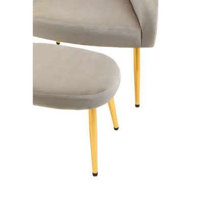 Yasmeen Mink Velvet Chair and Footstool with Gold Powder Coated Legs