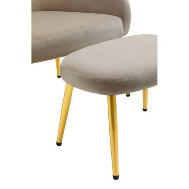 Yasmeen Mink Velvet Chair and Footstool with Gold Powder Coated Legs