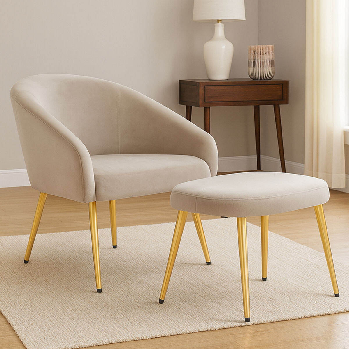 Yasmeen Mink Velvet Chair And Footstool