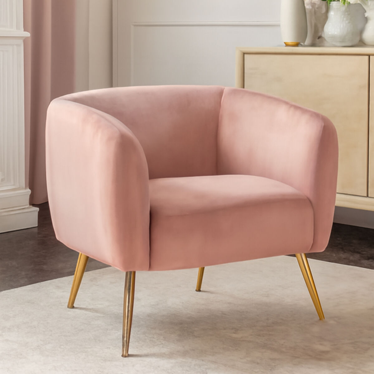 Yasmeen Pink Velvet Armchair