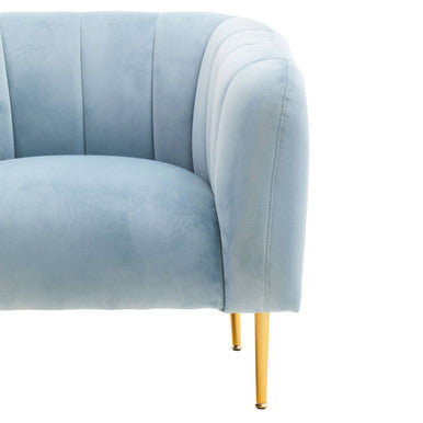 Yasmeen Blue Velvet Barrel Back Armchair with Gold Finish Legs