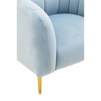 Yasmeen Blue Velvet Barrel Back Armchair with Gold Finish Legs