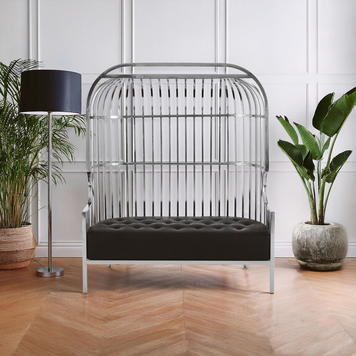 Eliza Two Seat Dome Cage Silver Sofa