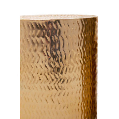 Set of 2 Gold Metallic Cylindrical Side Tables and Stools with Chevron Textured Surface | Templar