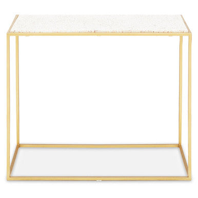Gold Finish Metal Console Table with White Marble Rectangular Top | Templar