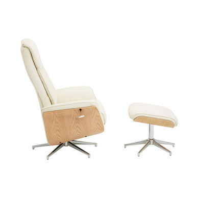 Warrington Ivory Leather Effect Recliner And Footstool