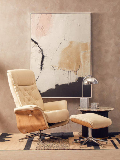 Ivory Leather Effect Recliner and Footstool | Warrington