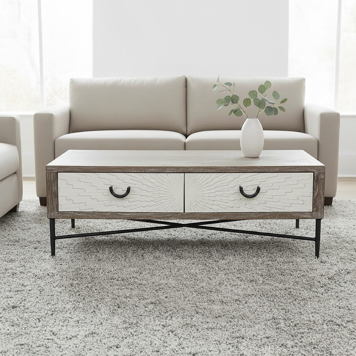 Milan 2 Drawer Recycled Elm Wood Coffee Table