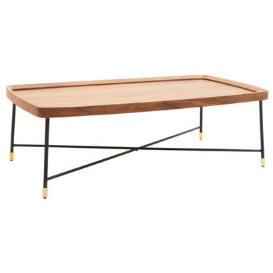 Natural Wooden Top Coffee Table with Black Cross Metal Legs | Doha