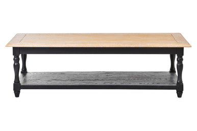 Antique Oak Top Coffee Table with Grey Birchwood Legs and Storage Undershelf | Kensington Townhouse