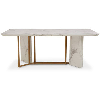 Rectangular White Marble Dining Table with Gold Finish Legs | Vieste