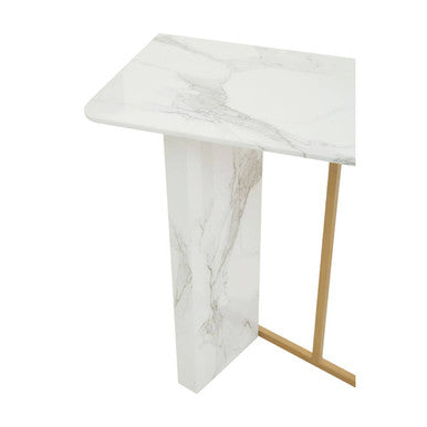 White Marble Effect Top Console Table with Gold Powder Coated Metal Base | Vieste