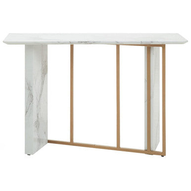 White Marble Effect Top Console Table with Gold Powder Coated Metal Base | Vieste