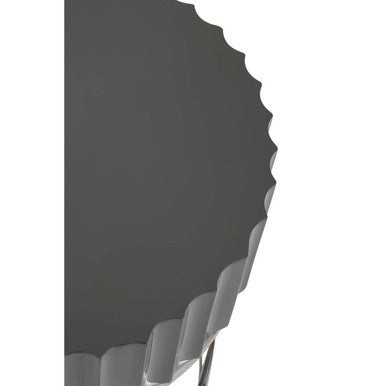 Grey Gloss Round Fluted Top Side Table with Silver Stainless Steel Frame, Genoa
