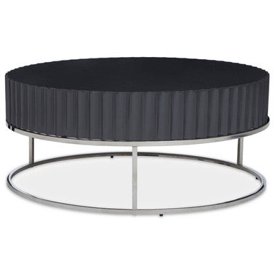 Grey Gloss Finish Wooden Coffee Table with Stainless Steel Base, Genoa