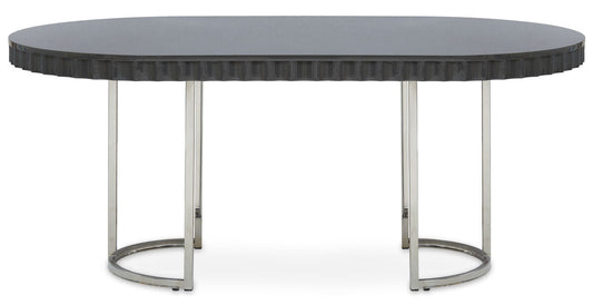 Grey High Gloss Oval Dining Table with Fluted Edge and Polished Stainless Steel Sledge Base | Genoa