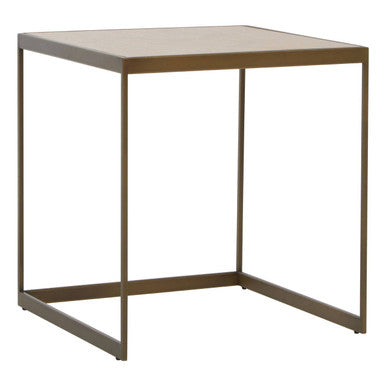 Natural Oak Veneer Large Side Table with Brown Brushed Brass Steel Sledge Base, Grenoble