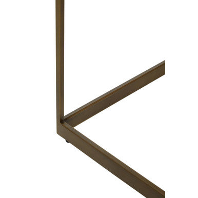 Natural Oak Veneer Large Side Table with Brown Brushed Brass Steel Sledge Base, Grenoble