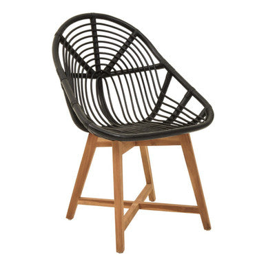 Black Natural Rattan and Teak Chair | Manado