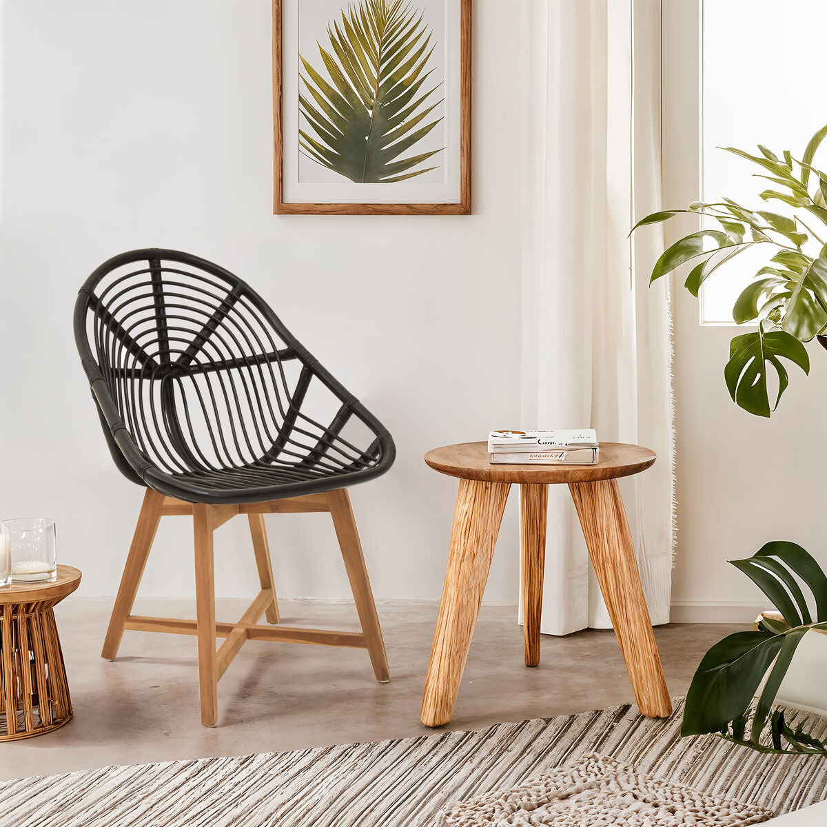 Black Natural Rattan and Teak Chair | Manado