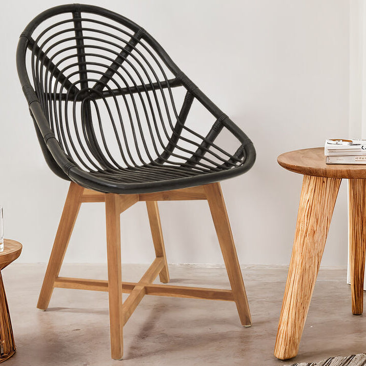 Black Natural Rattan and Teak Chair | Manado