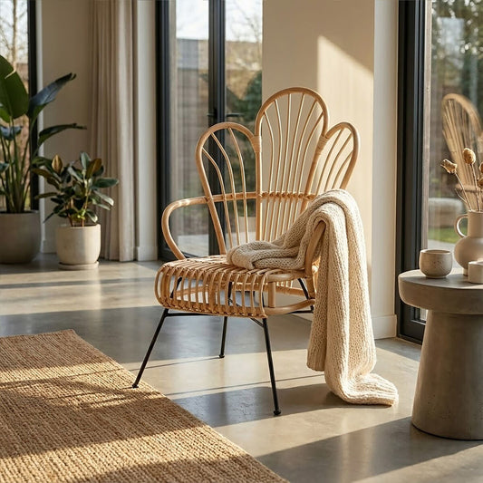 Java Black Rattan Accent Chair with Scalloped Back