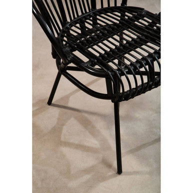 Java Black Natural Rattan And Black Metal Scalloped Back Chair