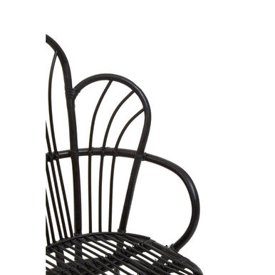 Java Black Natural Rattan And Black Metal Scalloped Back Chair
