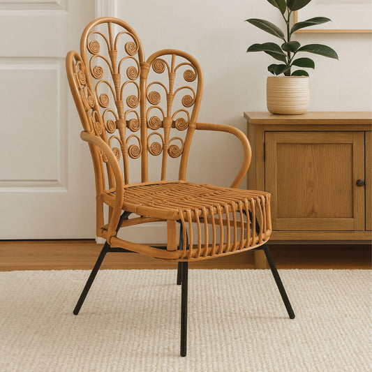 Java Natural Rattan Scalloped Back Chair