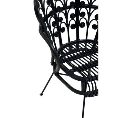 Java Black Natural Rattan Scalloped Back Chair