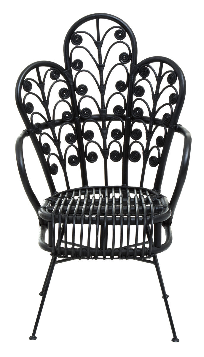 Java Black Natural Rattan Scalloped Back Chair