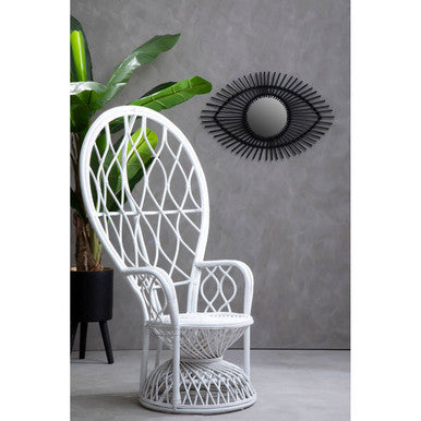 Java Grey And White Natural Rattan Curved Chair