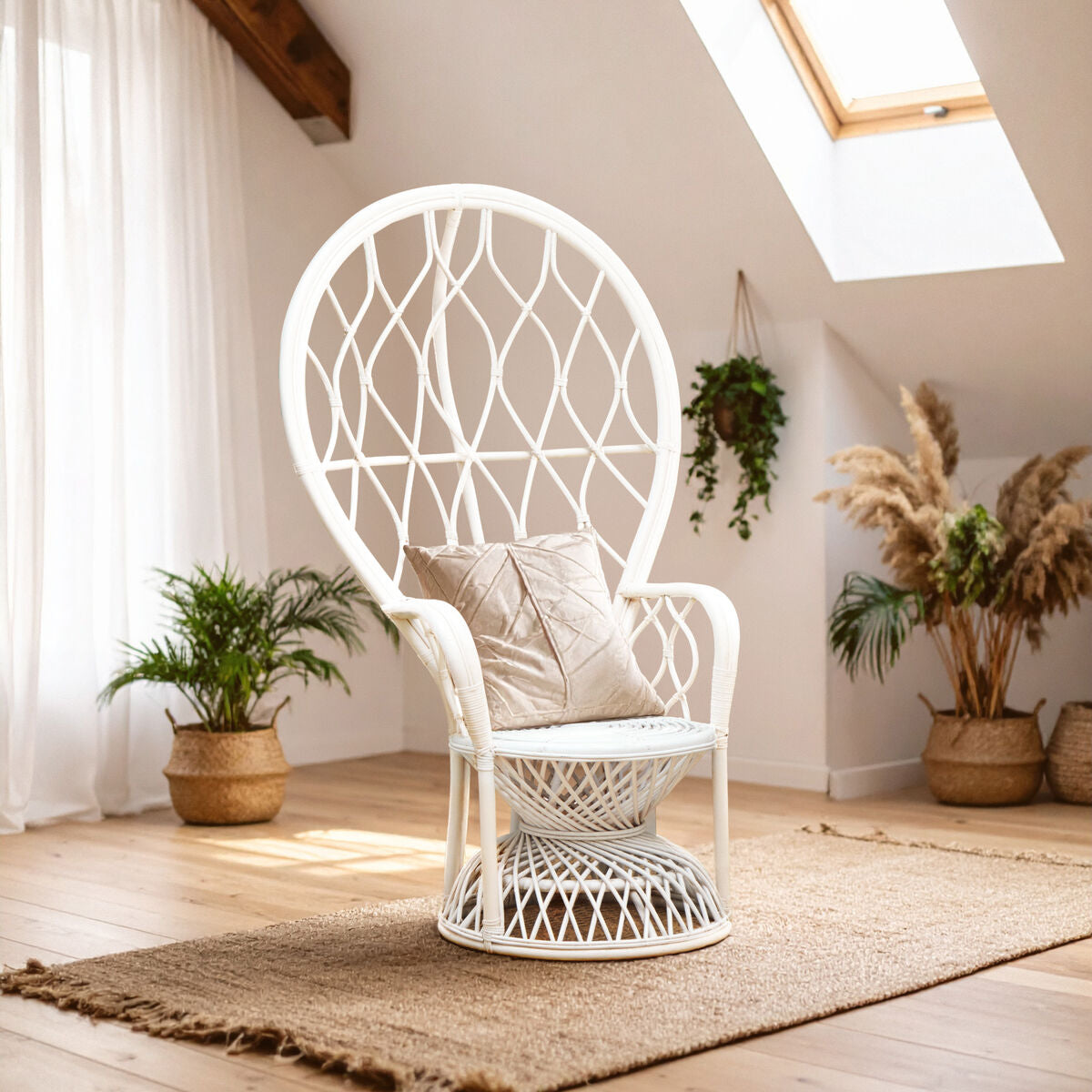 Grey and White Natural Rattan Curved Chair | Java