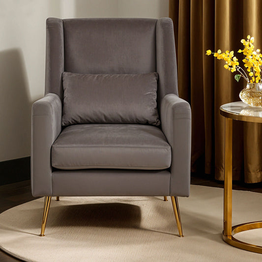 Doucet Grey Velvet Chair With Gold Finish Legs