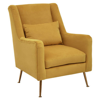 Yellow Velvet Chair with Gold Finish Legs | Doucet